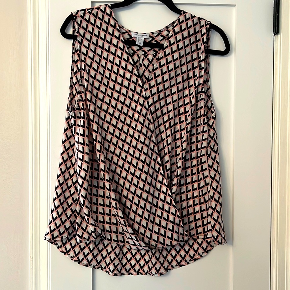 Pink, black and white top/ blouse with tucked in ballon bottom